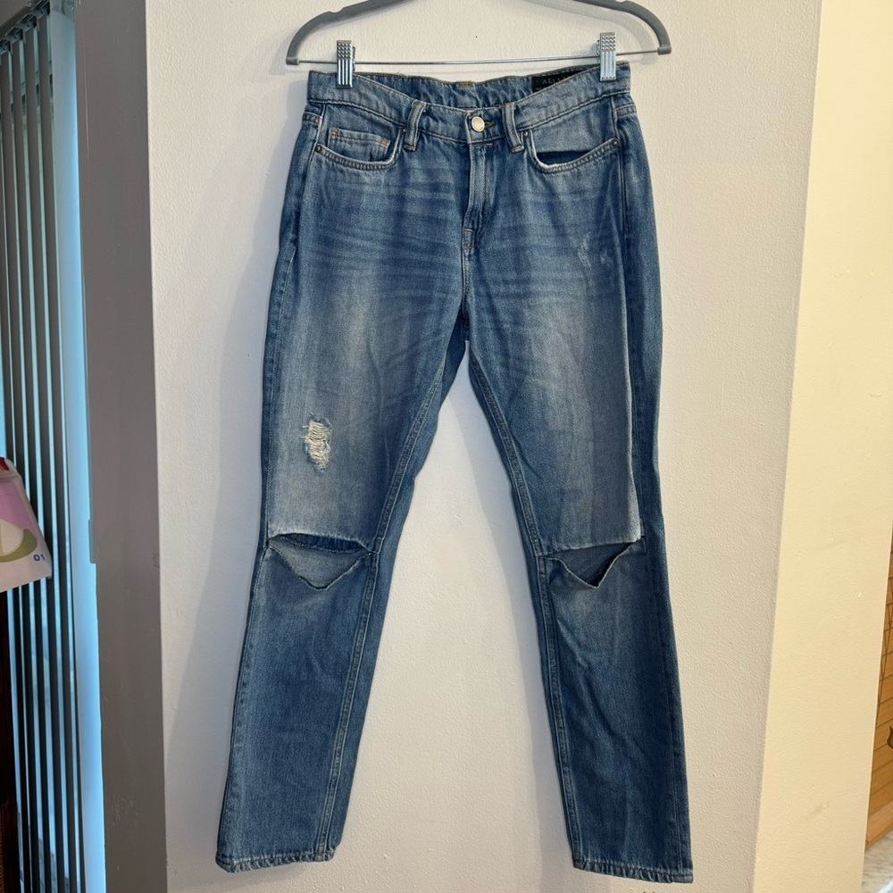 All Saints Women’s Distressed Denim Slit Boyfriend Jeans Size 26